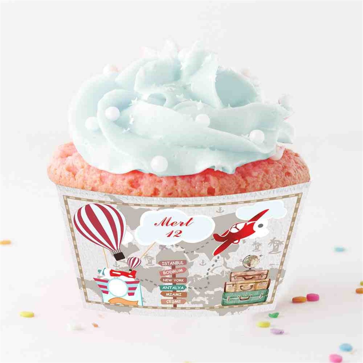 Seyahat Balonlu Cupcake Sargısı 