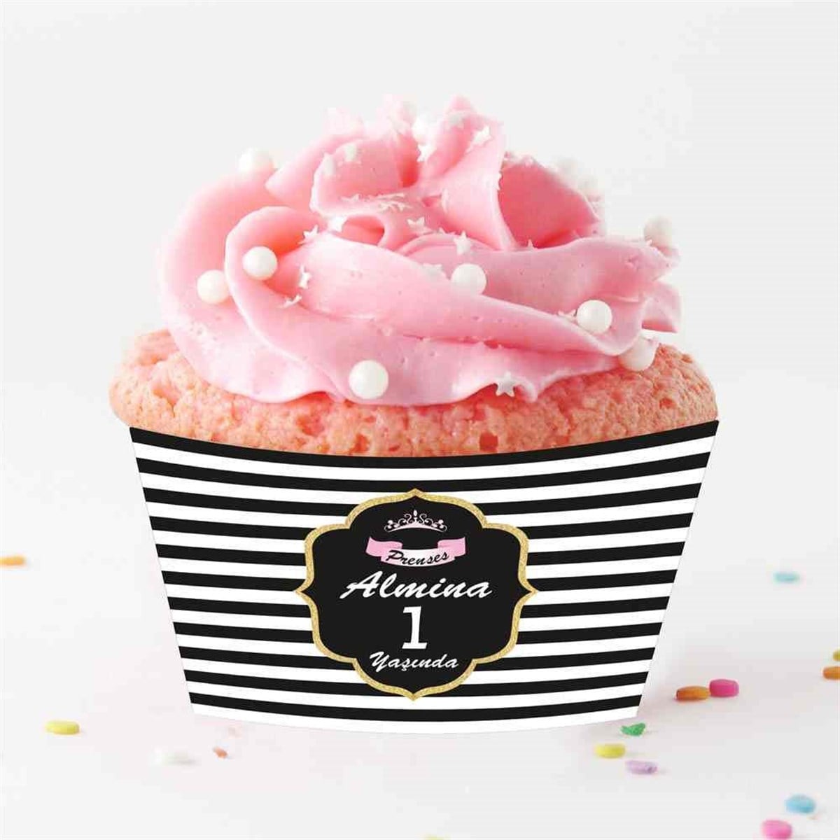 Siyah Beyaz Çizgili Cupcake Sargısı  