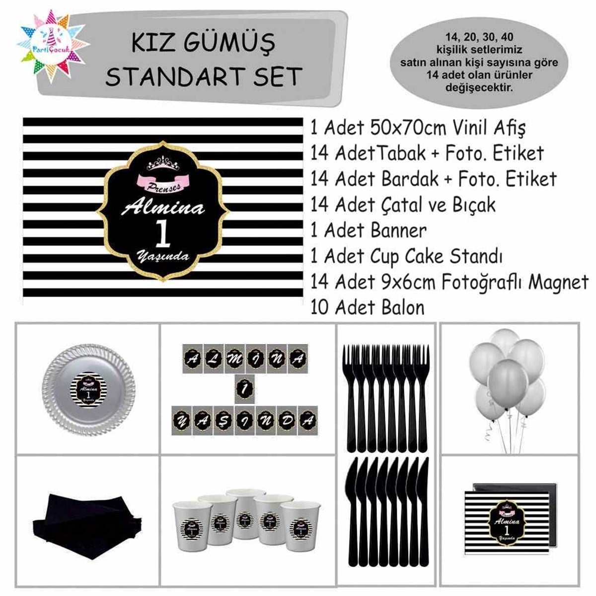 Siyah Beyaz Çizgili Konsept Standart Set 
