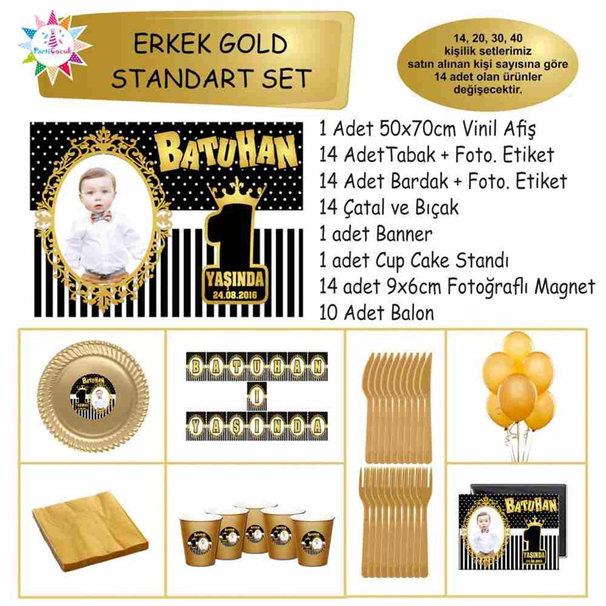 Siyah Çizgili Gold Tema Standart Set 