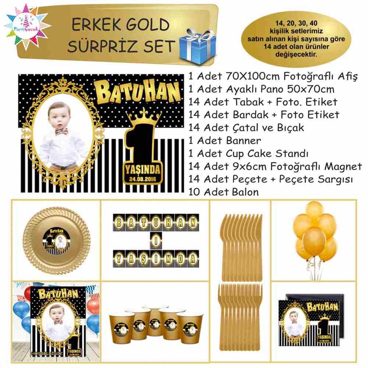 Siyah Çizgili Gold Tema Süpriz Set 
