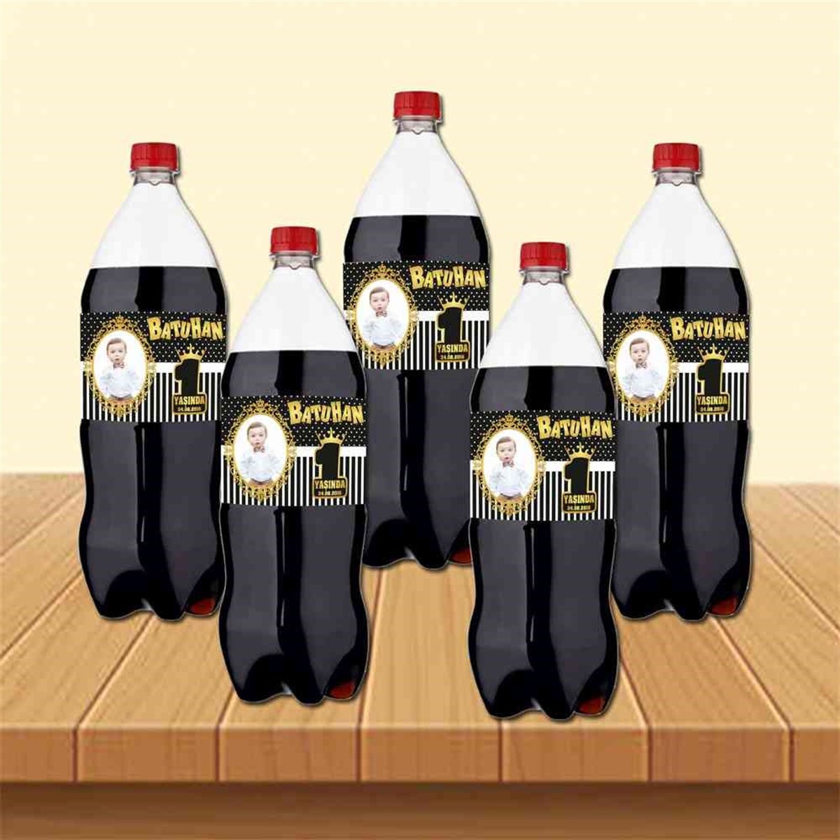 Siyah Çizgili Gold Temalı Cola Şisesi Bandı    