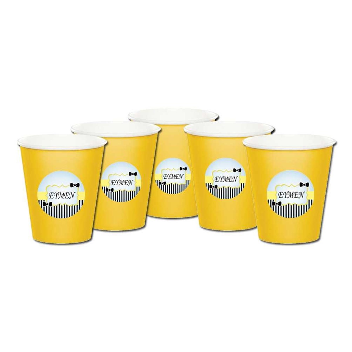 Siyah Papyon Temalı Bardak ve Etiketi 5 Adet 