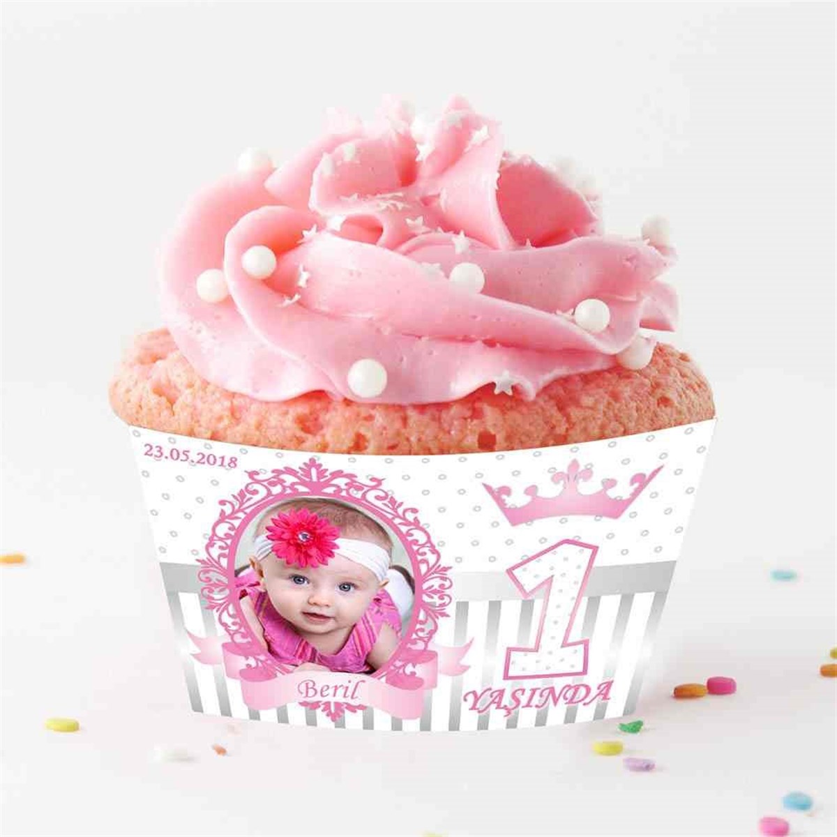 Soft Pembe Taç Cupcake Sargısı  