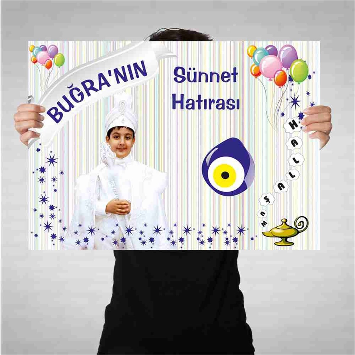 Sünnet Balonlu Lambalı Yıldızlı Konsept Bez Afiş 