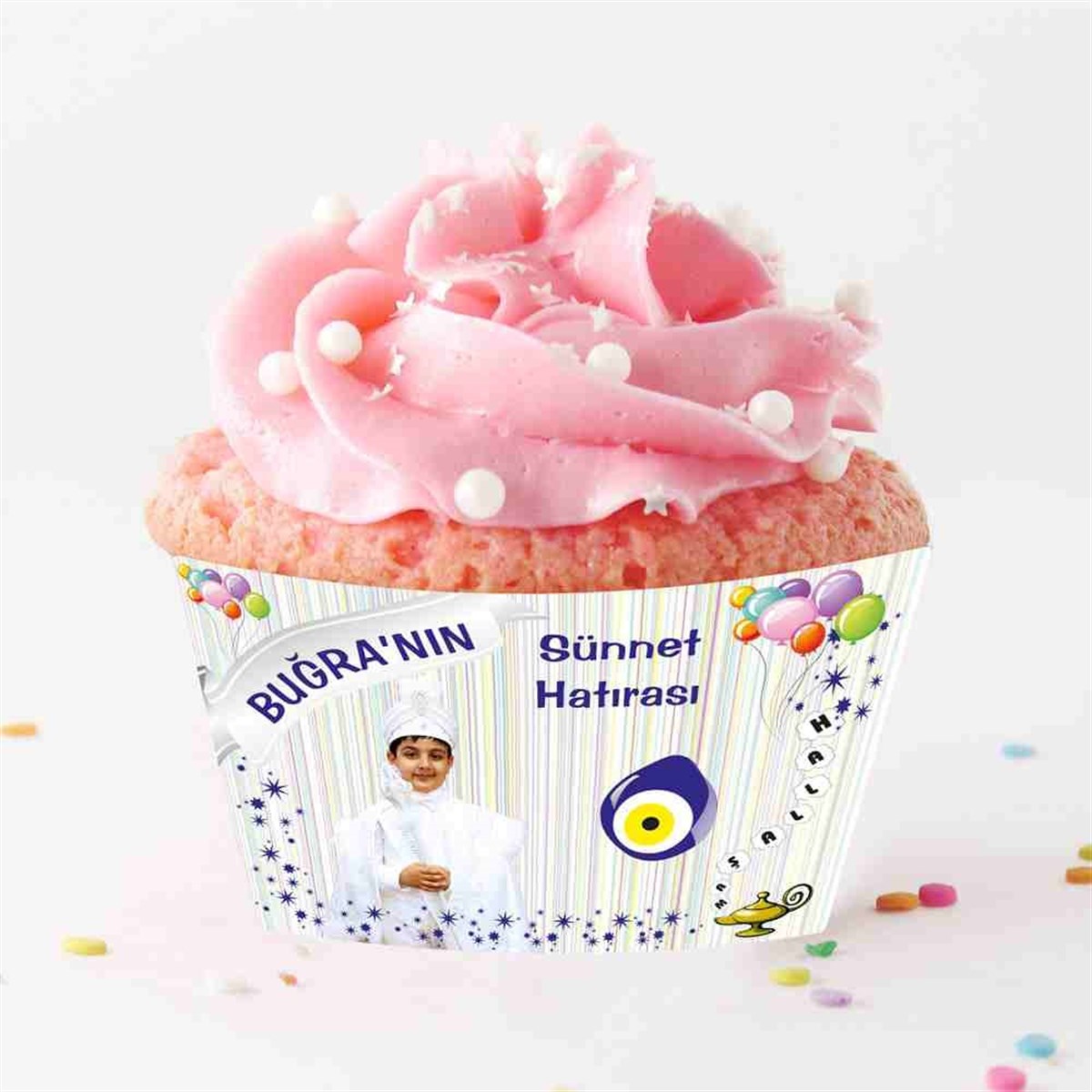 Sünnet Balonlu Lambalı Yıldızlı Konsept Cupcake Sargısı 