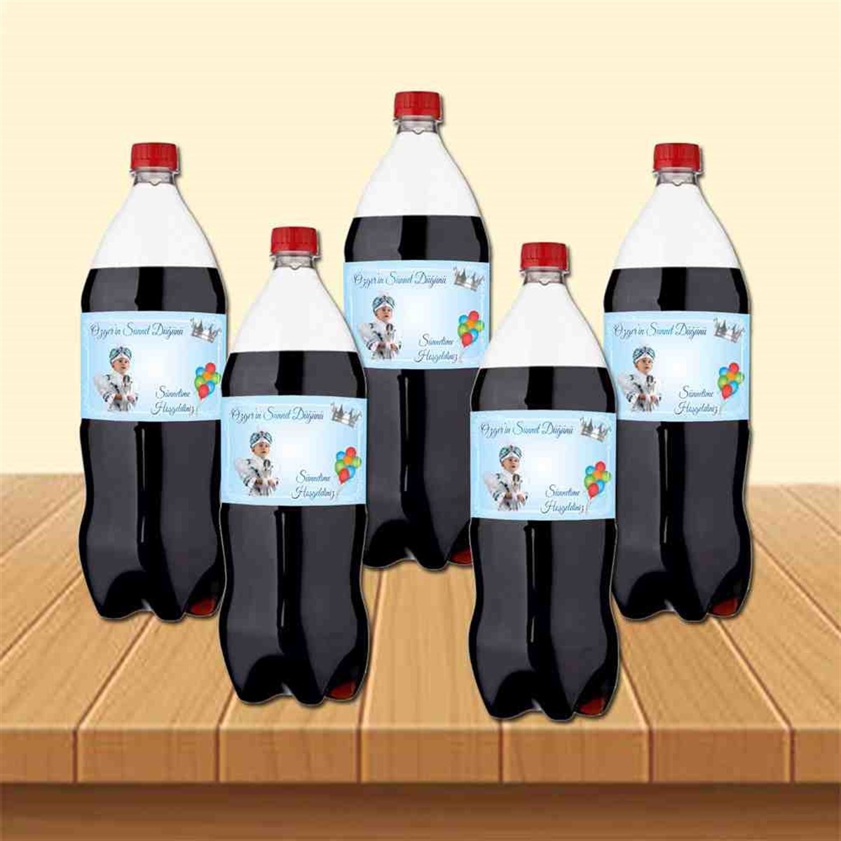 Sünnet Balonlu ve Gümüş Taçlı Parti Tema Cola Şisesi Bandı 