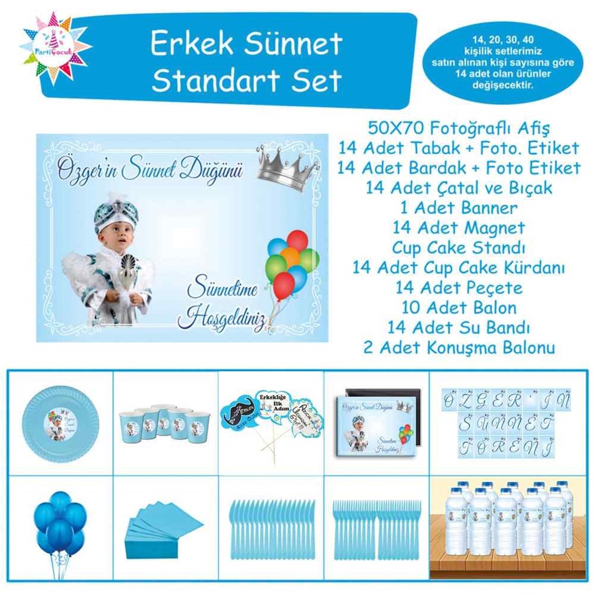 Sünnet Balonlu ve Gümüş Taçlı Parti Tema Standart Set 