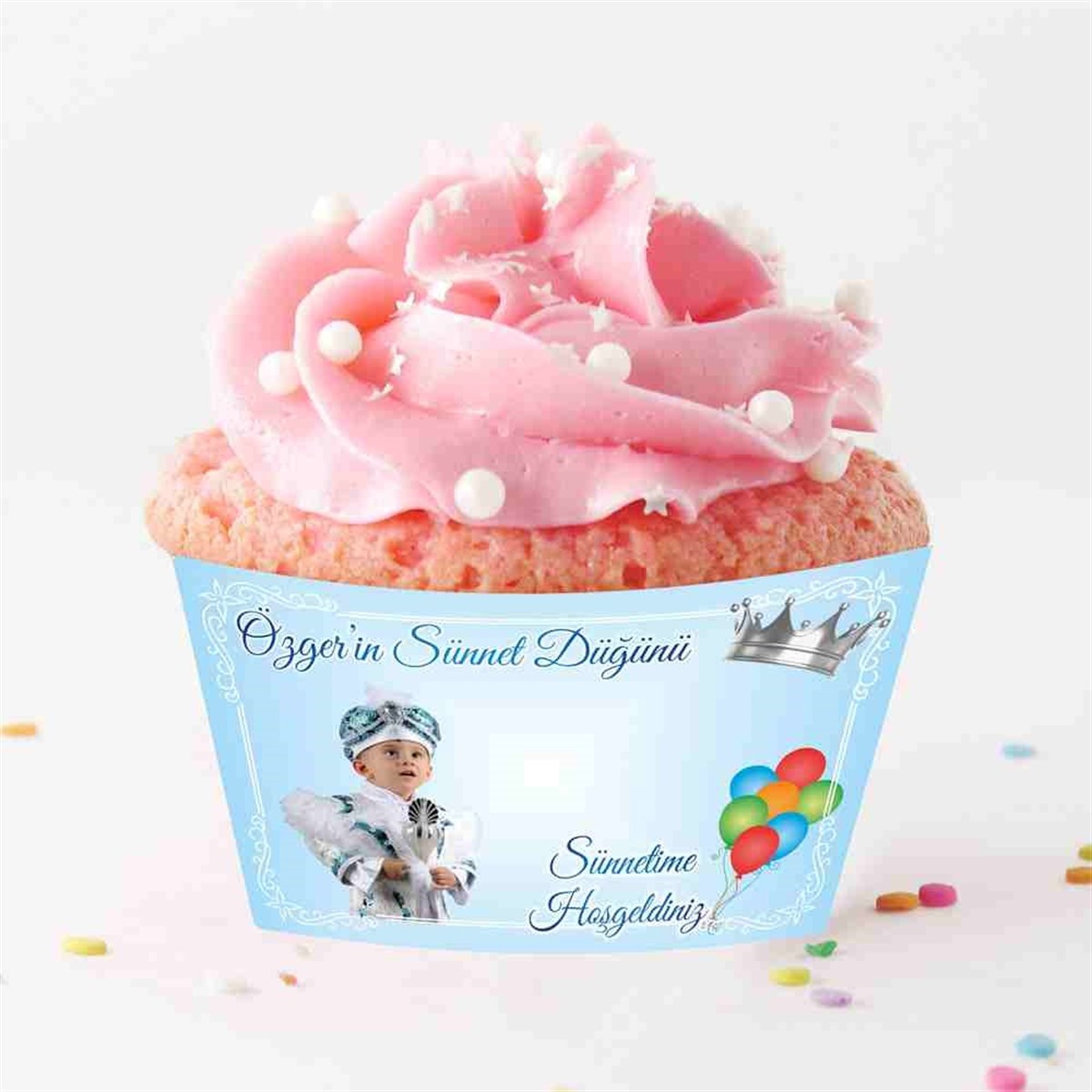 Sünnet Balonlu ve Gümüş Taçlı Parti Tema Cupcake Sargısı 