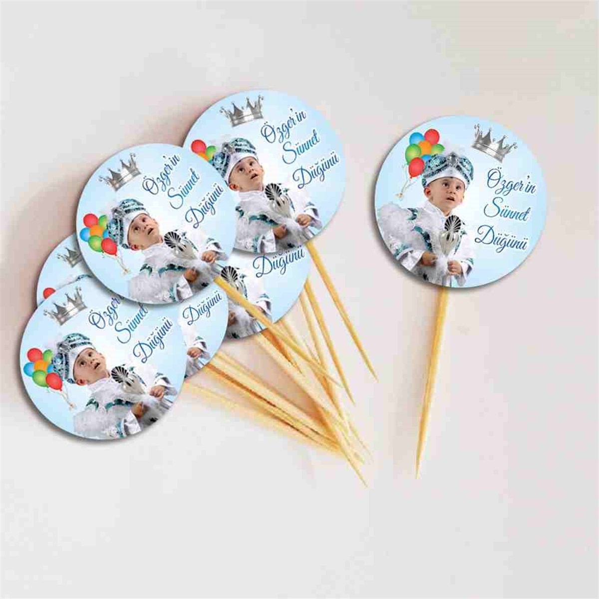 Sünnet Balonlu ve Gümüş Taçlı Parti Tema Cupcake Kurdanı 