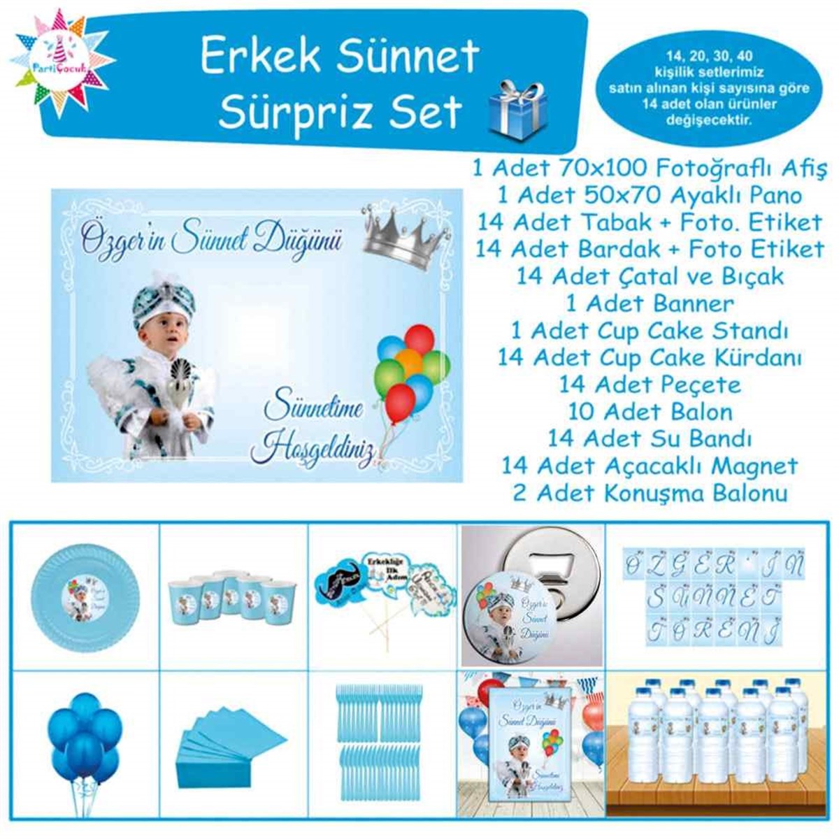 Sünnet Balonlu ve Gümüş Taçlı Parti Tema Sürpriz Set 