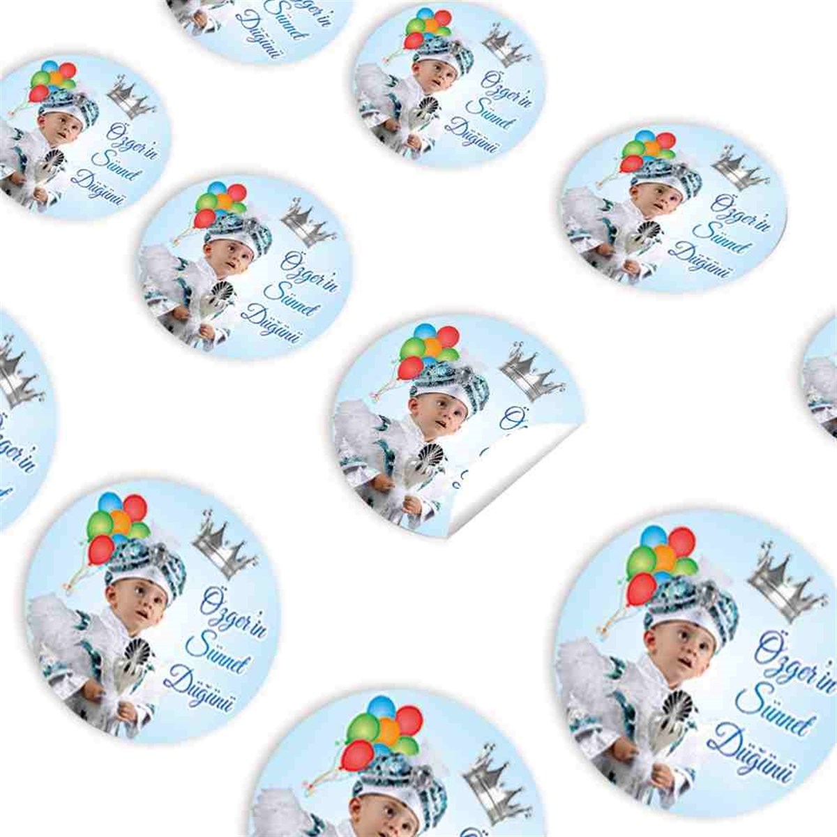 Sünnet Balonlu ve Gümüş Taçlı Parti Tema Sticker 30 Adet 