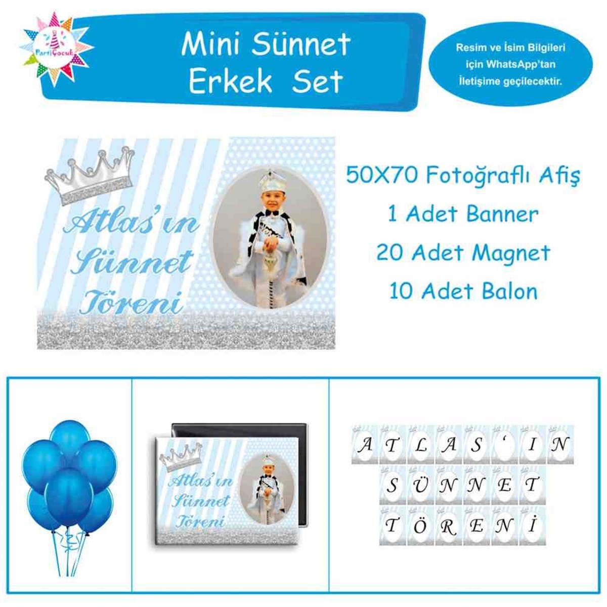 Sünnet Düğün Gümüş Simli Parti Malzemeleri Mini Set 