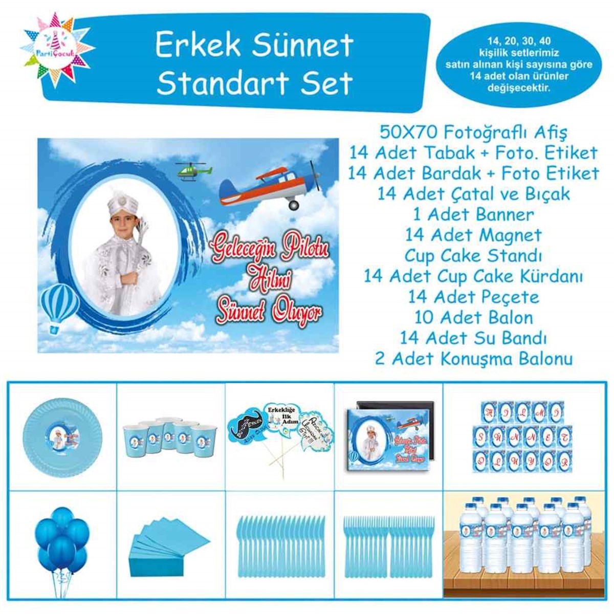 Sünnet Düğünü Uçaklı Gökyüzü Parti Paketi Standart Set 