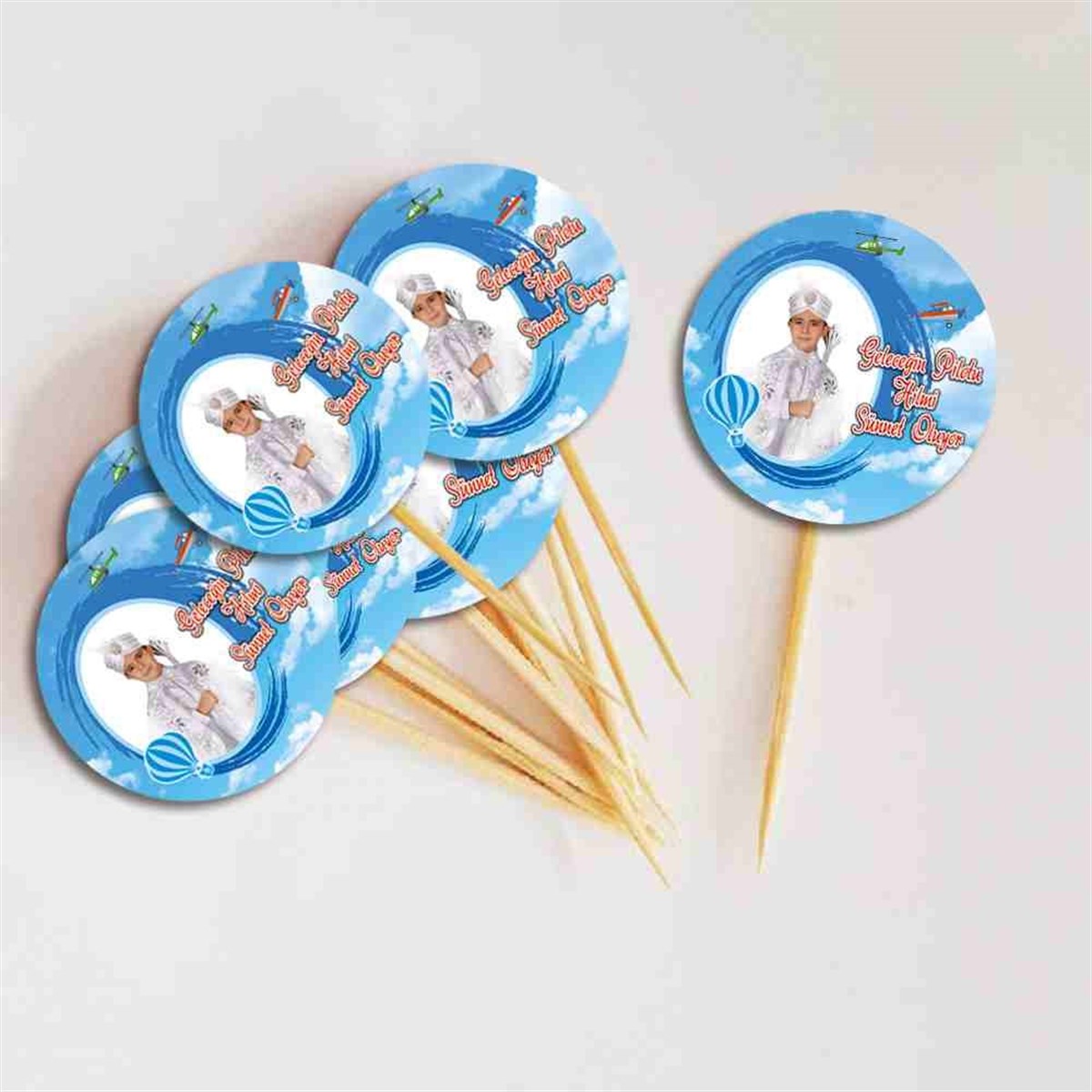 Sünnet Düğünü Uçaklı Gökyüzü Parti Paketi Cupcake Kurdanı 