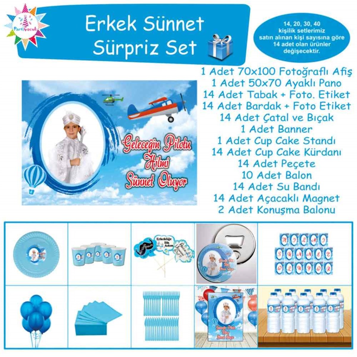 Sünnet Düğünü Uçaklı Gökyüzü Parti Paketi Süpriz Set 