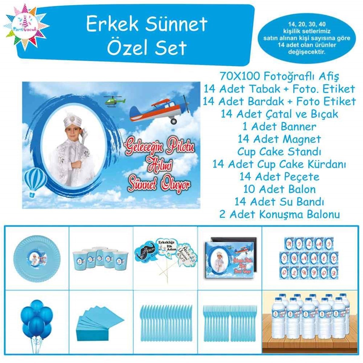 Sünnet Düğünü Uçaklı Gökyüzü Parti Paketi Özel Set 