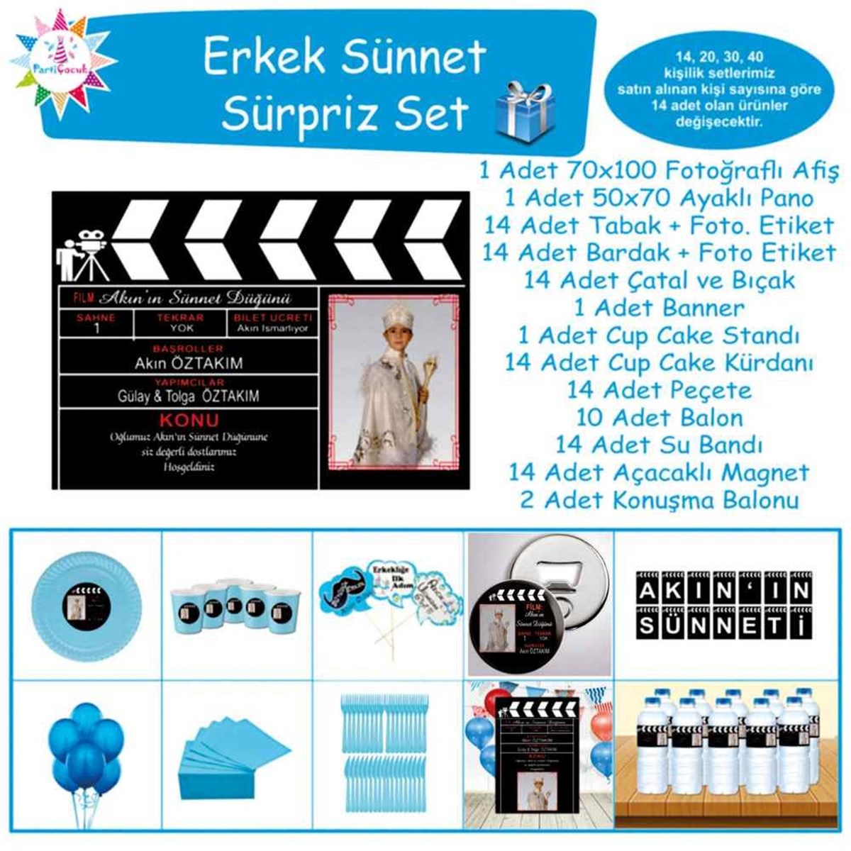 Sünnet Film Klaket Süsleme Parti Malzemeleri Sürpriz Set 