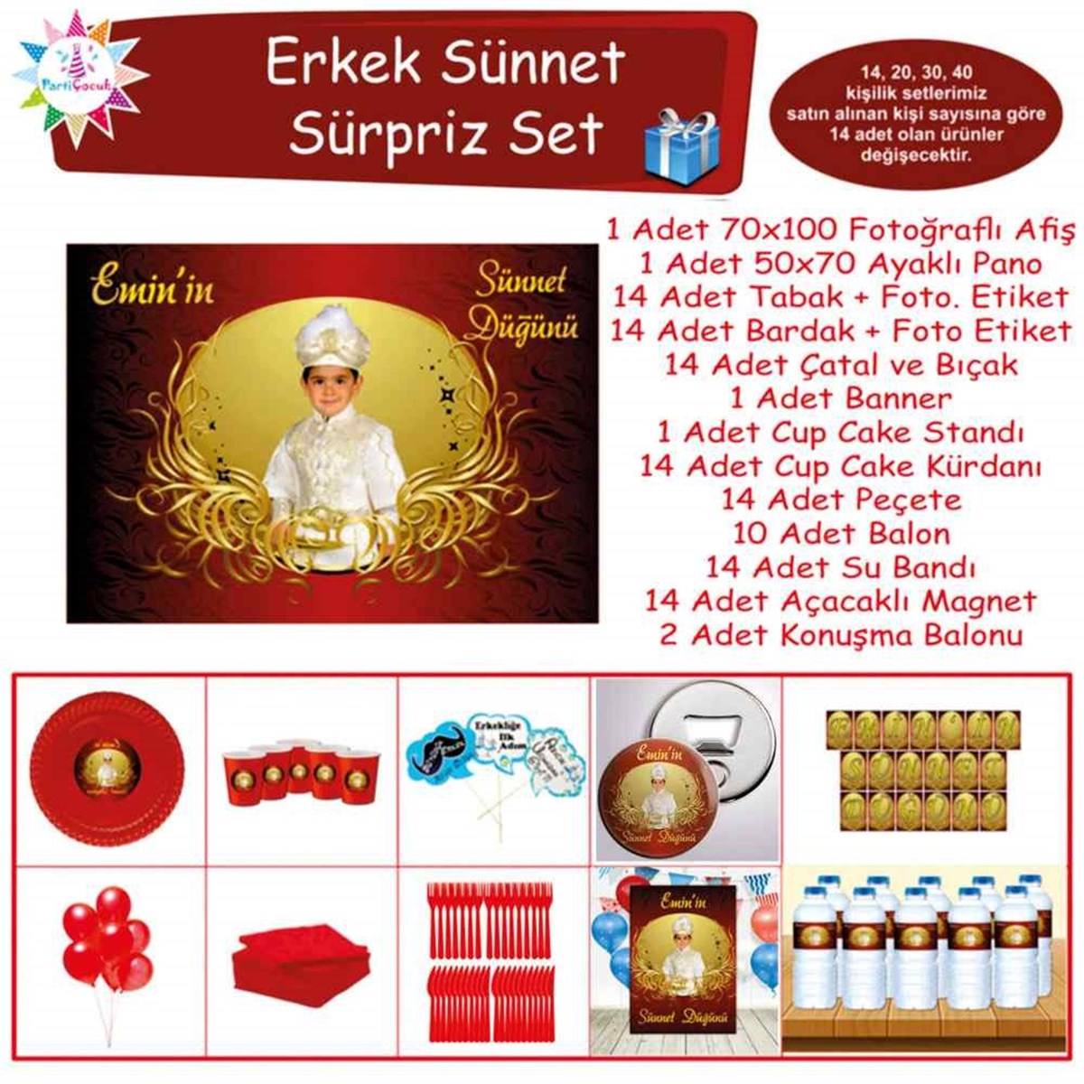 Sünnet Gold Kırmızı Otantik Parti Süsleri Sürpriz Set 