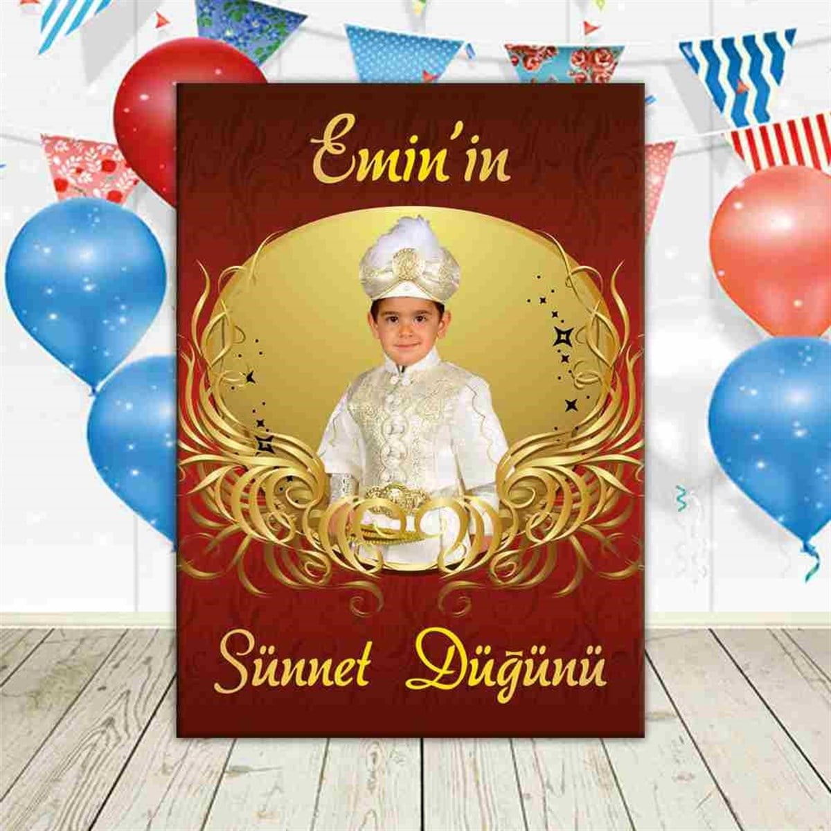 Sünnet Gold Kırmızı Otantik Parti Süsleri Ayaklı Pano 