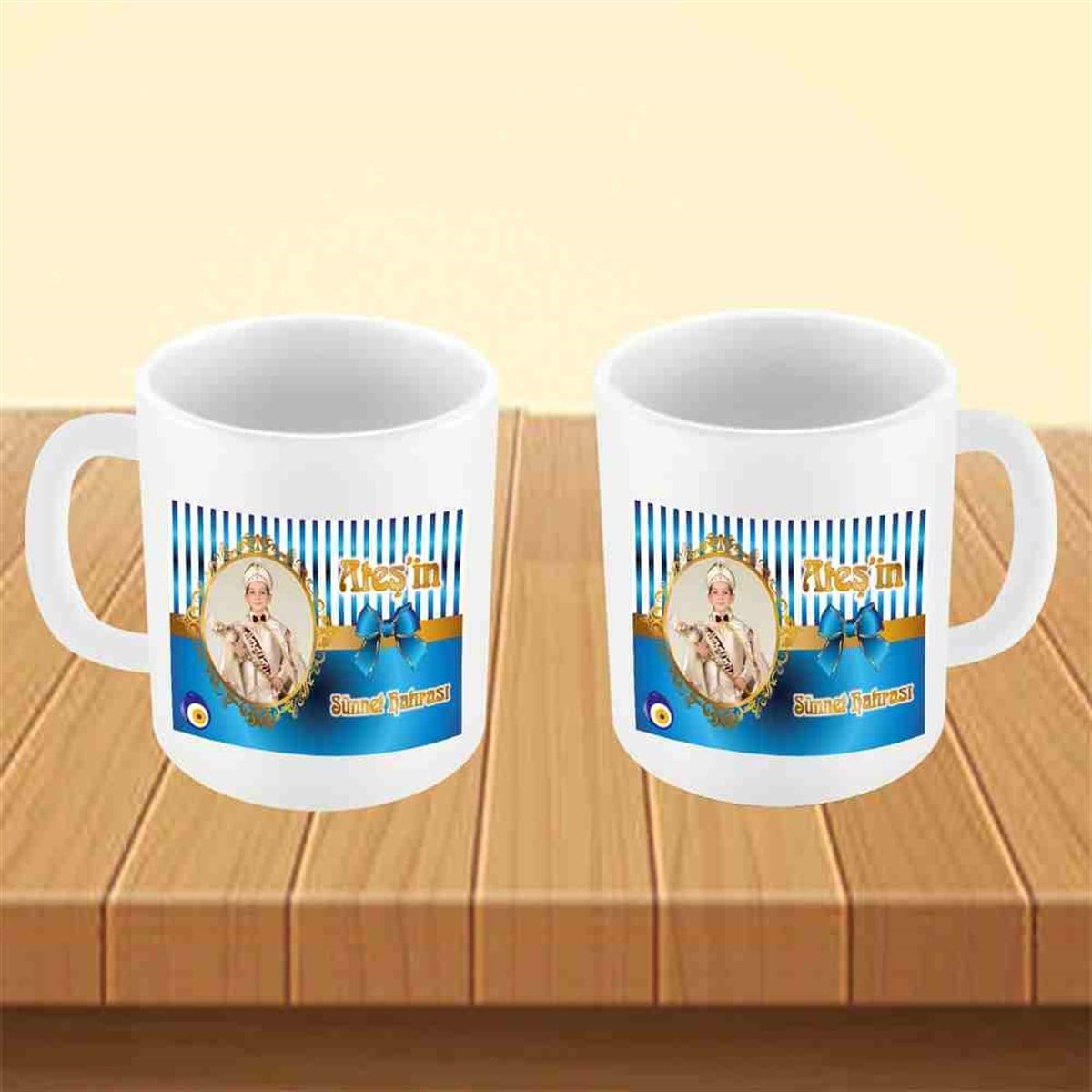 Sünnet Gold Mavi Boncuklu Parti Süsleri Kupa Bardak Mug 