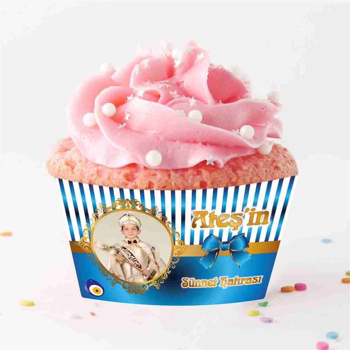 Sünnet Gold Mavi Boncuklu Parti Süsleri Cupcake Sargısı 