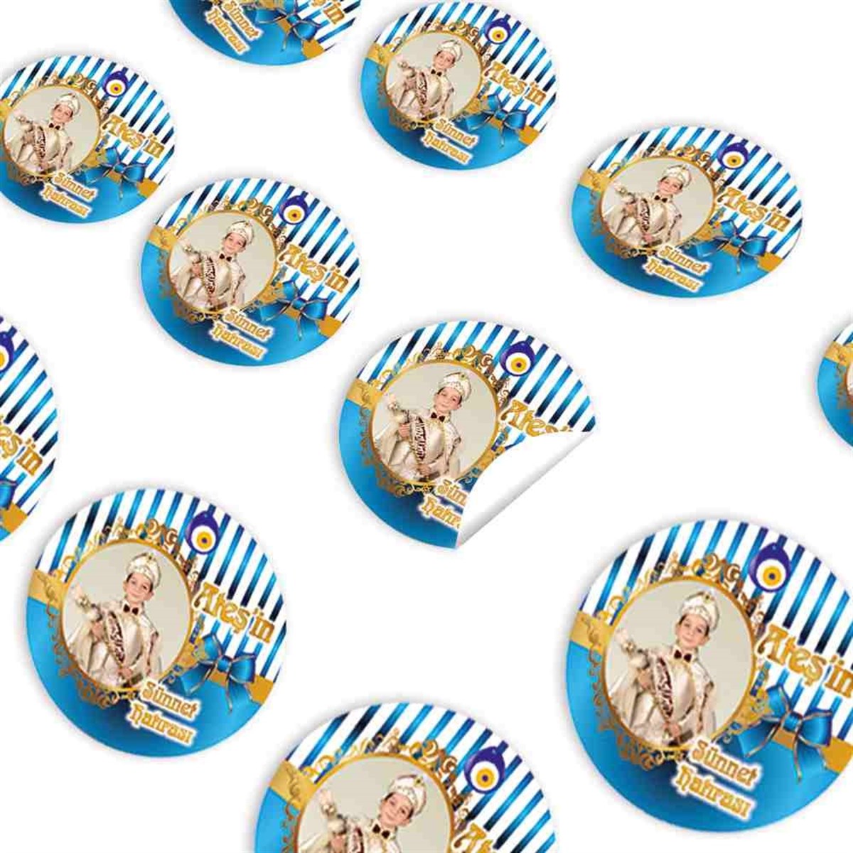 Sünnet Gold Mavi Boncuklu Parti Süsleri Sticker 30 Adet 