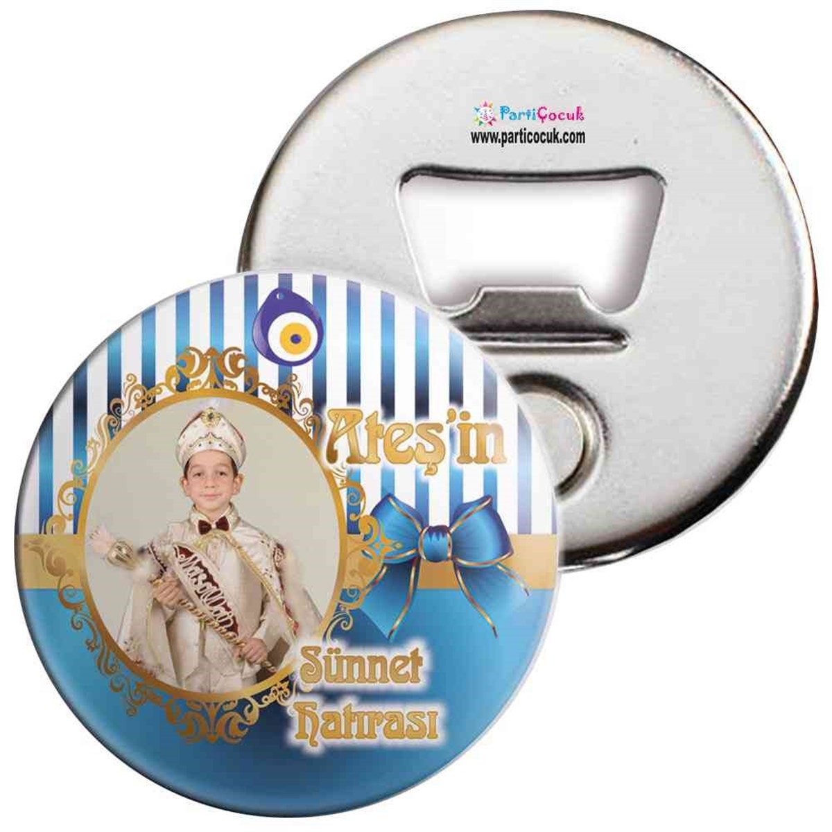 Sünnet Gold Mavi Boncuklu Parti Süsleri Açacaklı Magnet  