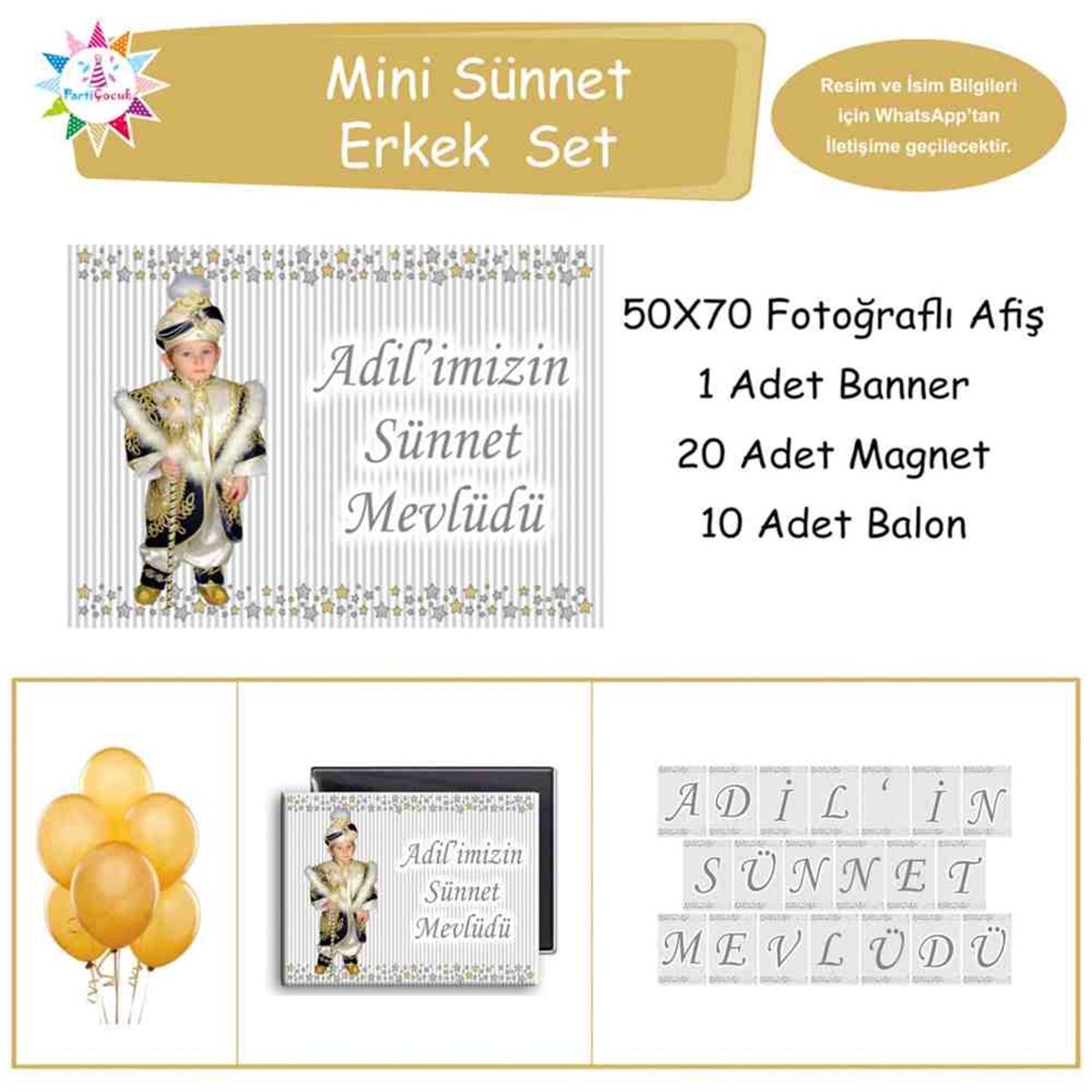 Sünnet Gold ve Gümüş Yıldız Süslemeli Parti Süsleri Mini Set 