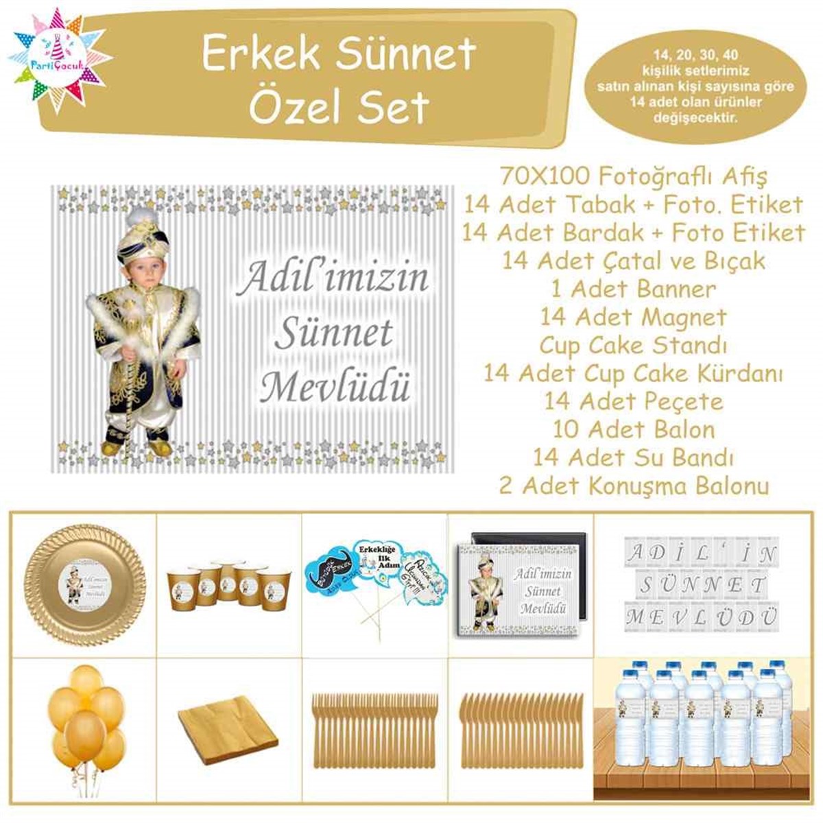 Sünnet Gold ve Gümüş Yıldız Süslemeli Özel Set 