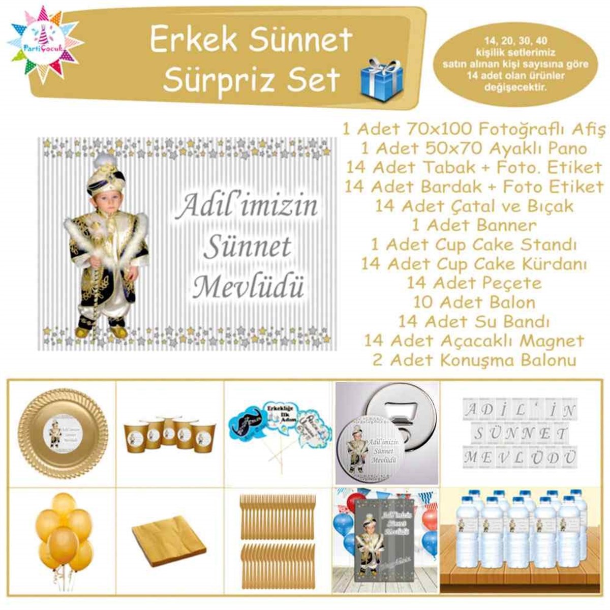 Sünnet Gold ve Gümüş Yıldız Süslemeli Sürpriz Set 