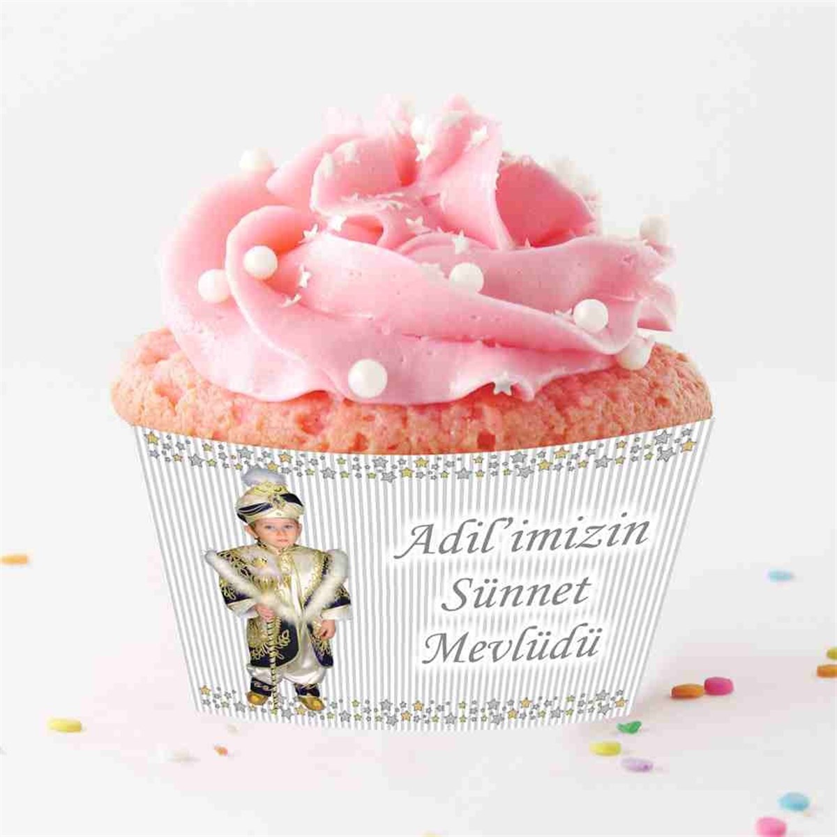 Sünnet Gold ve Gümüş Yıldız Süslemeli Cupcake Sargısı 