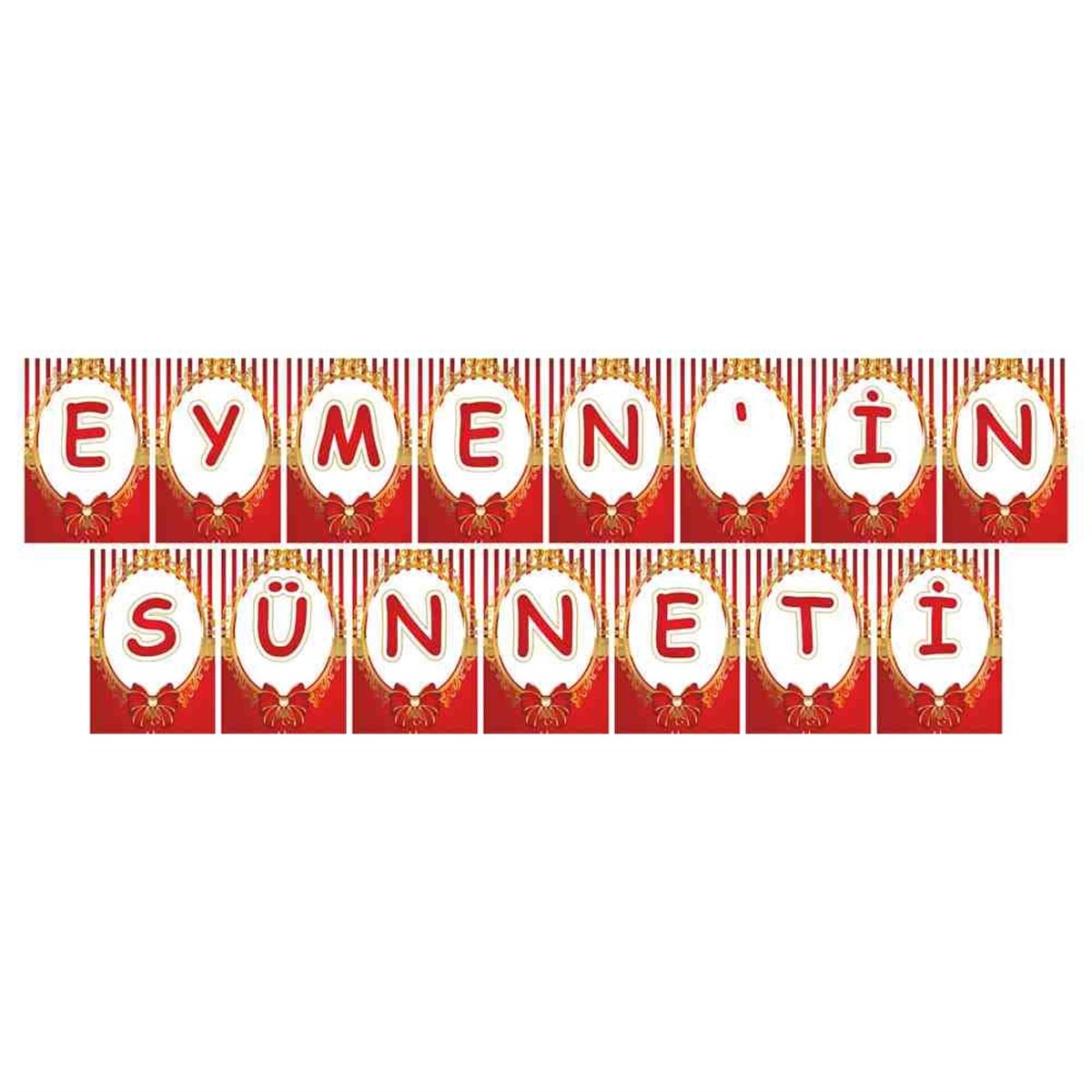 Sünnet Kırmızı Gold Taçlı Konsept Parti Süsü Harf Banner 