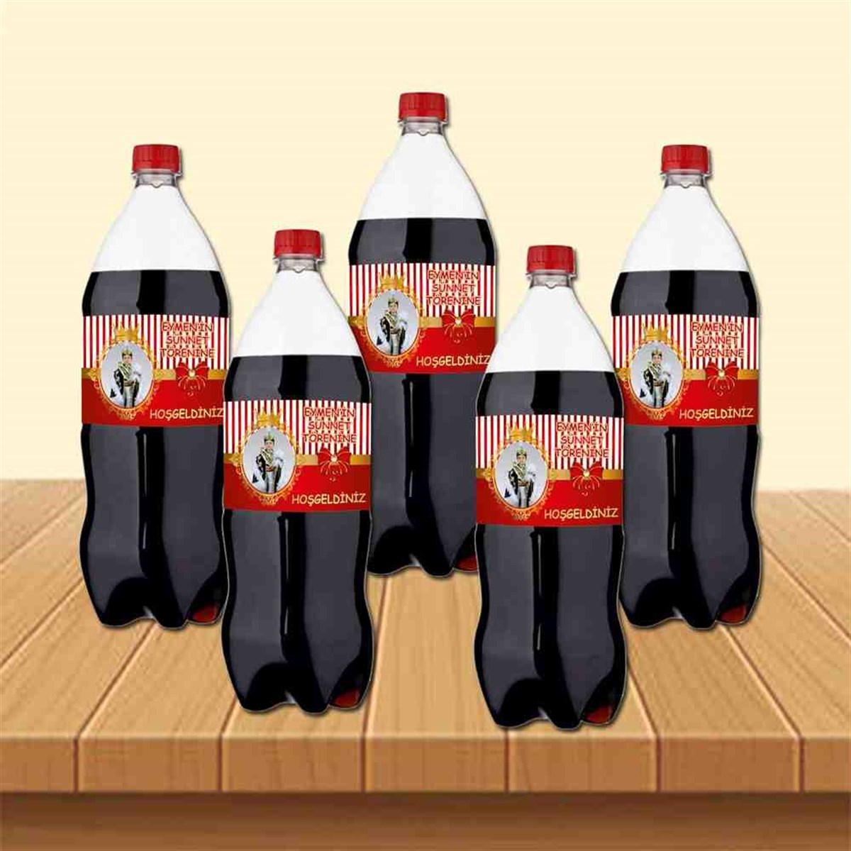 Sünnet Kırmızı Gold Taçlı Konsept Parti Süsü Cola Şisesi Bandı 