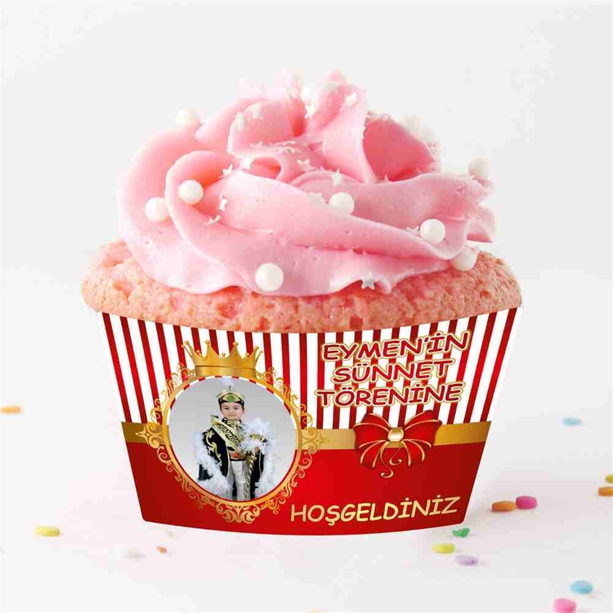 Sünnet Kırmızı Gold Taçlı Konsept Parti Süsü Cupcake Sargısı 