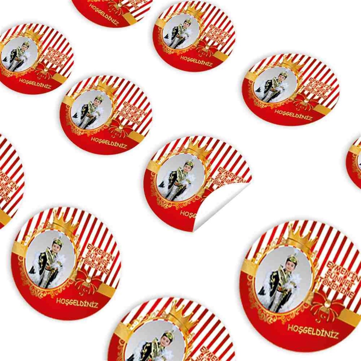 Sünnet Kırmızı Gold Taçlı Konsept Parti Süsü Sticker 30 Adet 