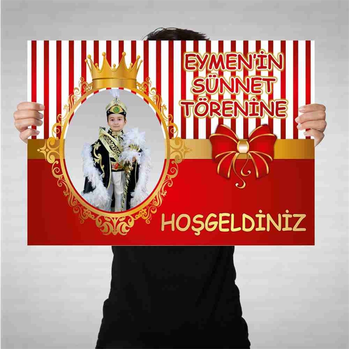 Sünnet Kırmızı Gold Taçlı Konsept Parti Süsü Bez Afiş 