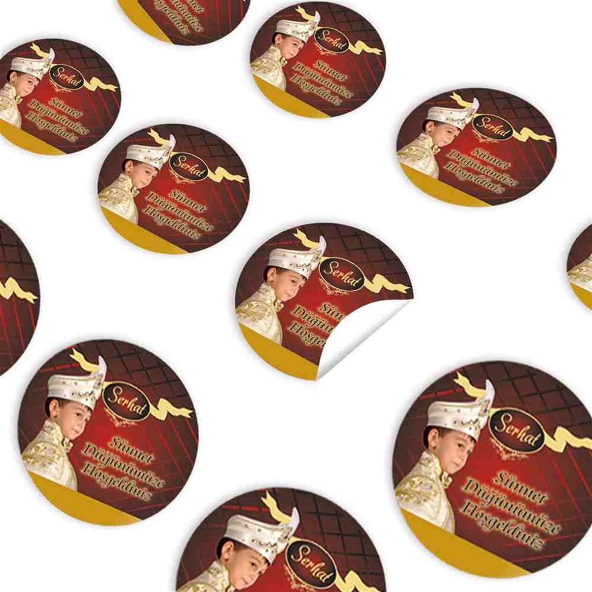 Sünnet Kişiye Özel Gold ve Koyu Kırmızı Sticker 30 Adet 