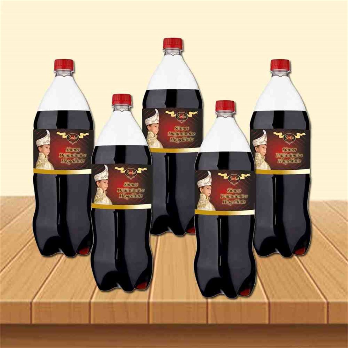 Sünnet Kişiye Özel Gold ve Koyu Kırmızı Cola Şisesi Bandı 