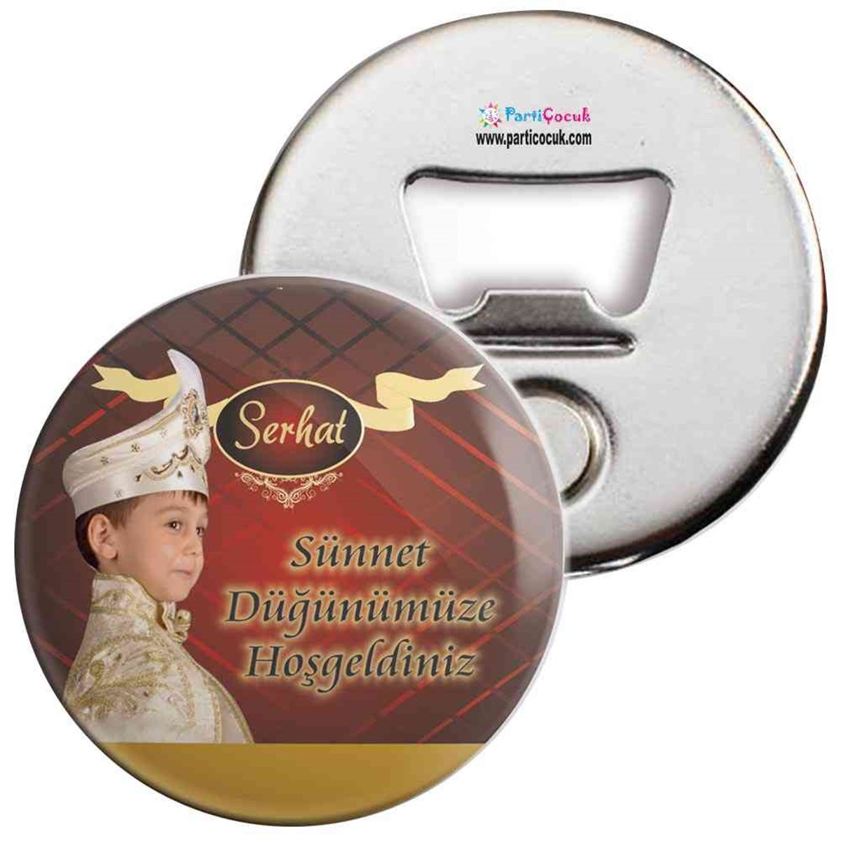 Sünnet Kişiye Özel Gold ve Koyu Kırmızı Açacaklı Magnet  