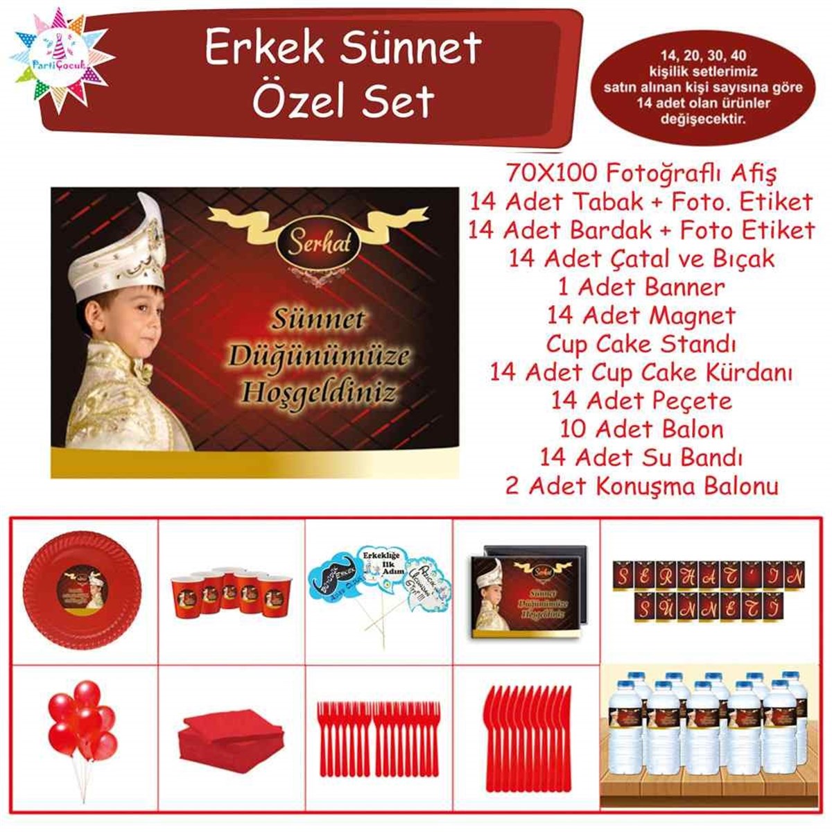 Sünnet Kişiye Özel Gold ve Koyu Kırmızı Özel Set 
