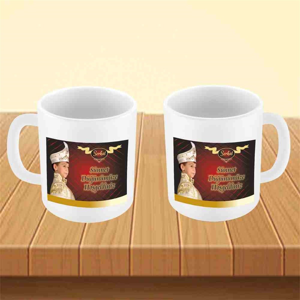 Sünnet Kişiye Özel Gold ve Koyu Kırmızı Kupa Bardak Mug 