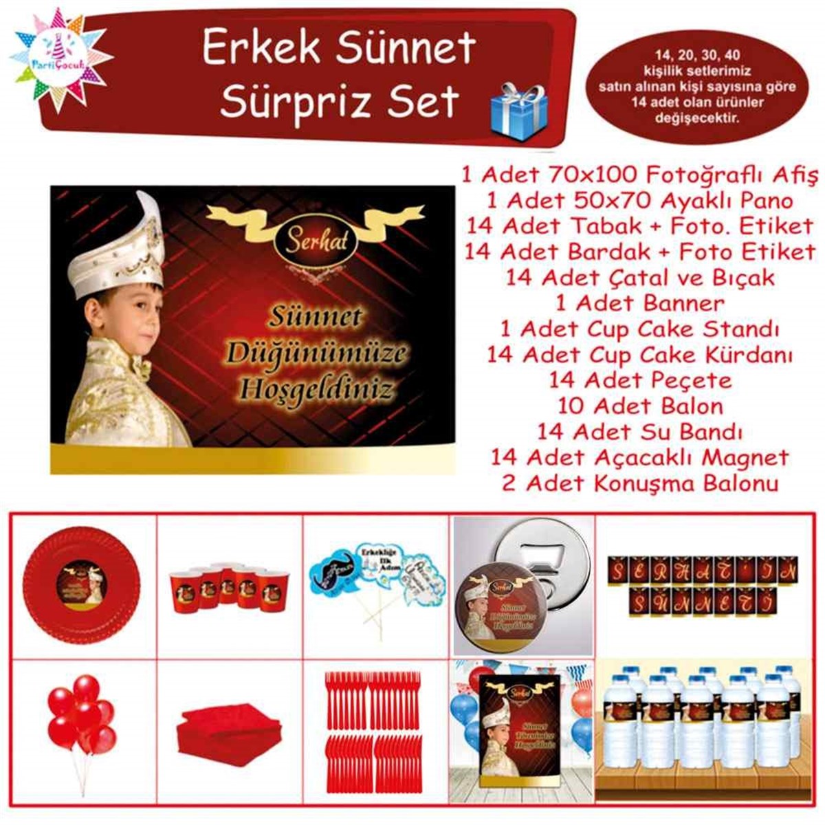 Sünnet Kişiye Özel Gold ve Koyu Kırmızı Sürpriz Set 