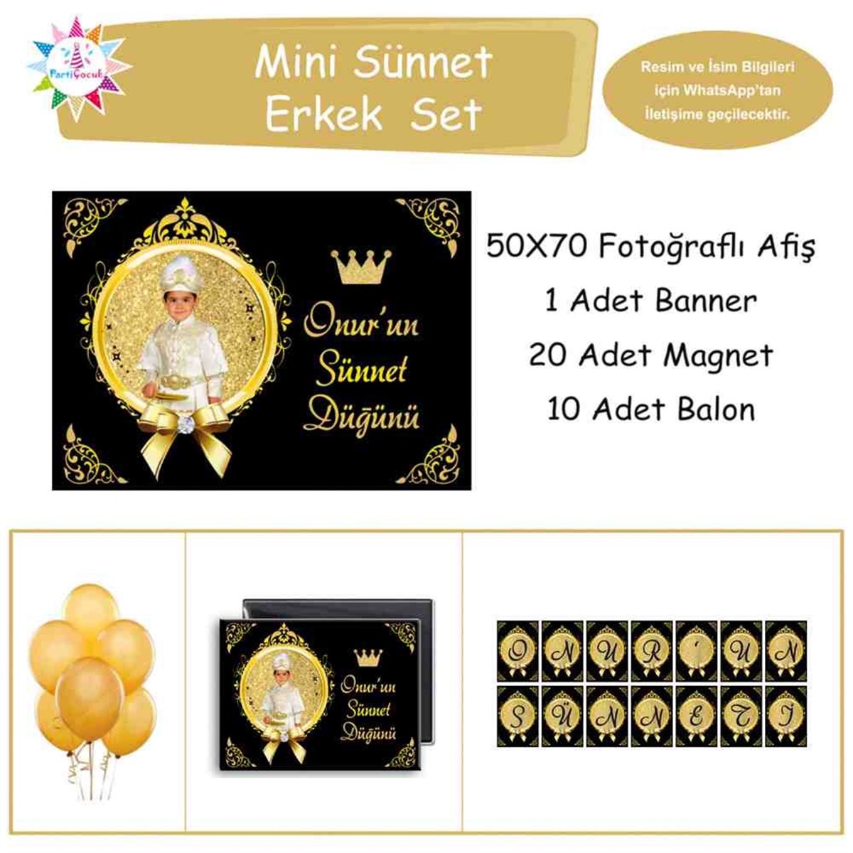 Sünnet Malzemeleri Gold ve Siyah Taçlı Parti Süsleri Mini Set 