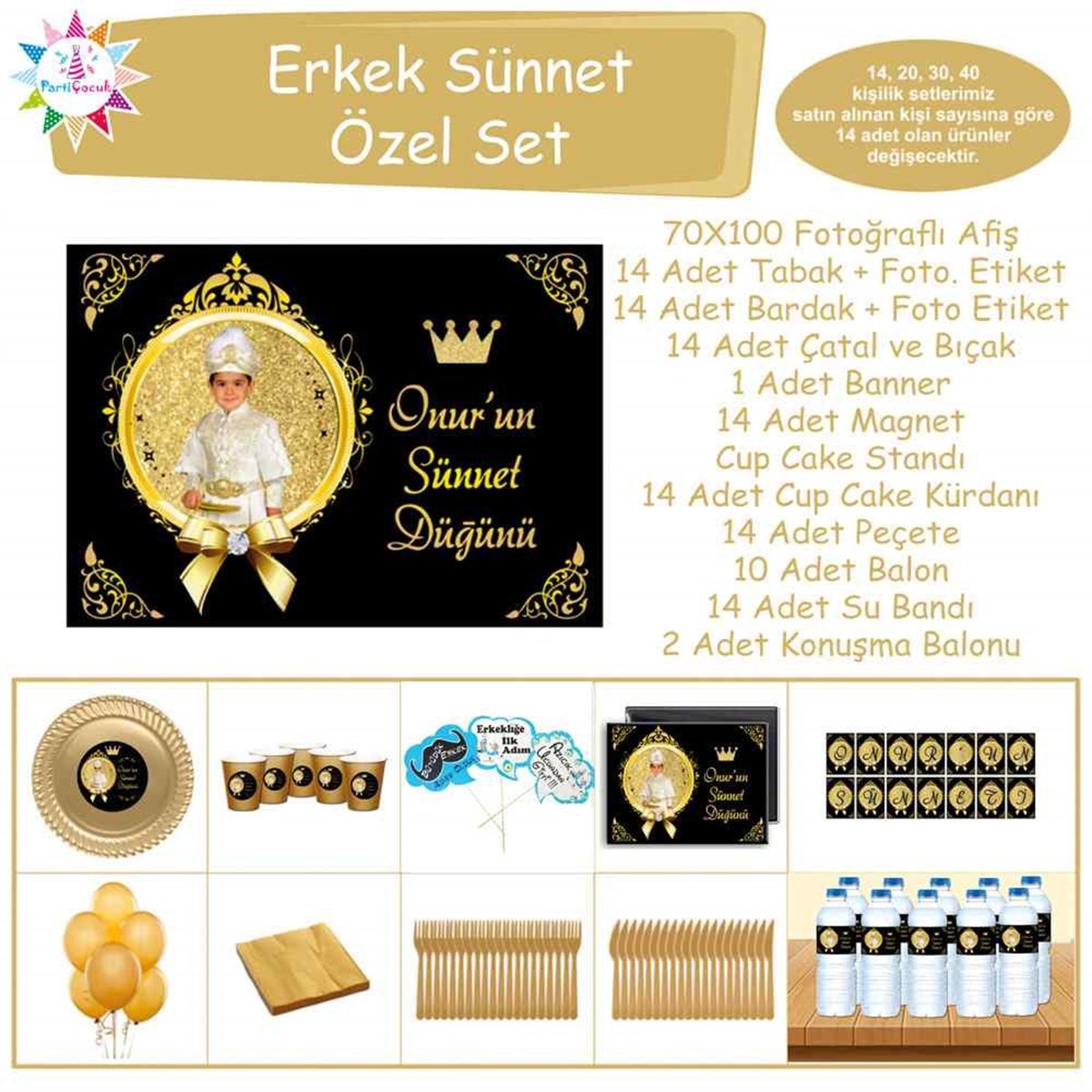 Sünnet Malzemeleri Gold ve Siyah Taçlı Özel Set 