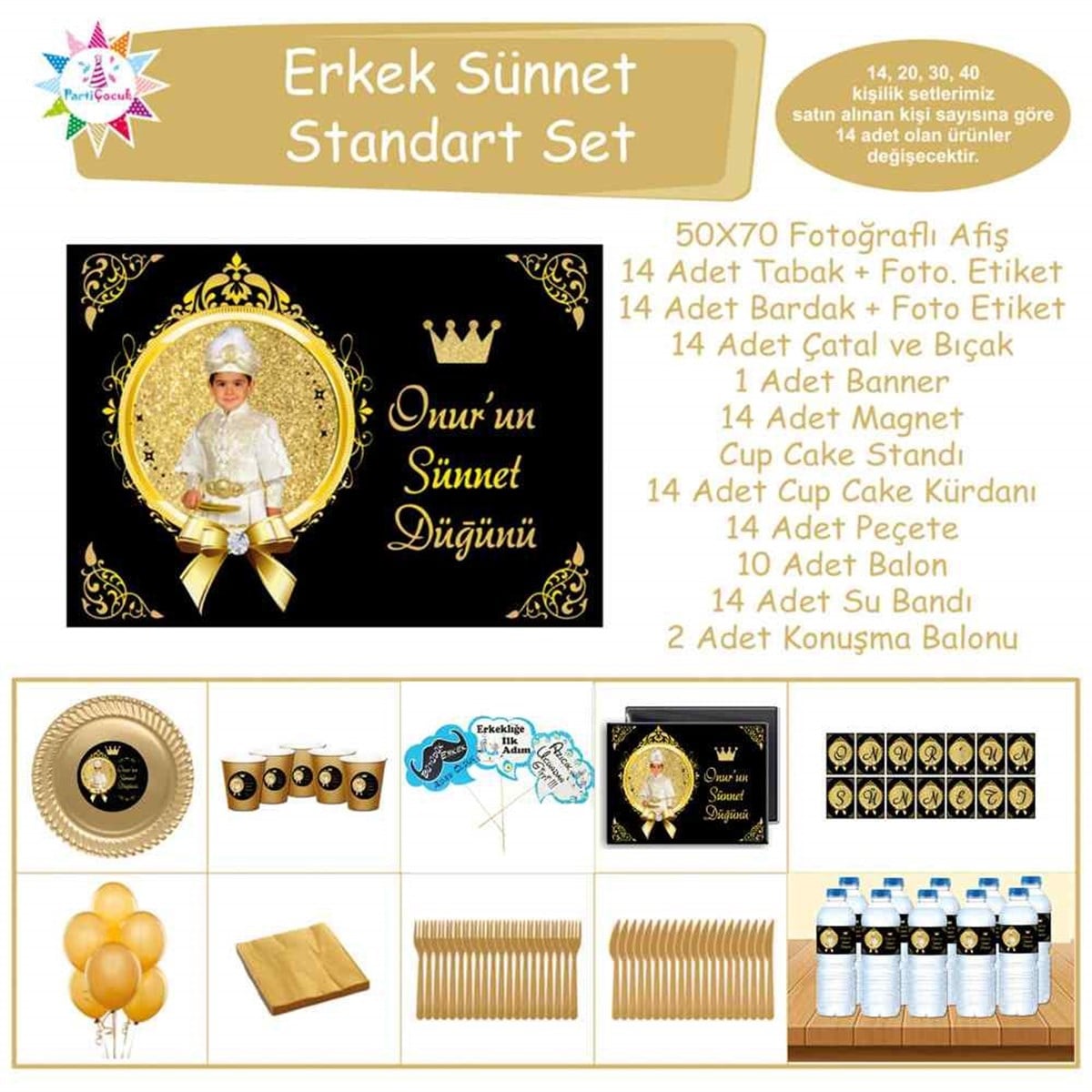 Sünnet Malzemeleri Gold ve Siyah Taçlı Standart Set 