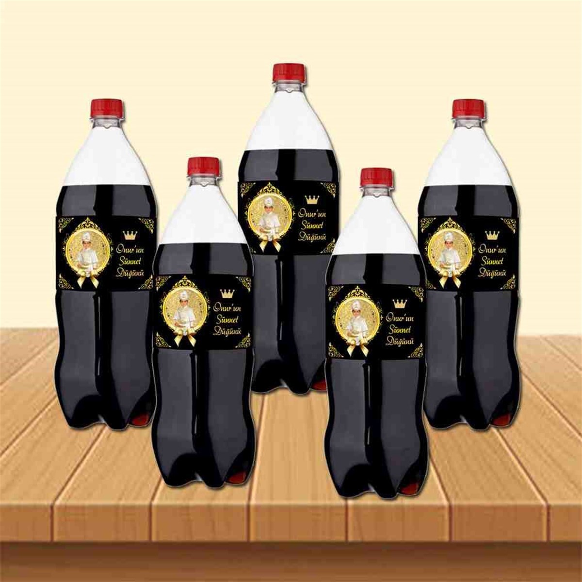 Sünnet Malzemeleri Gold ve Siyah Taçlı Cola Şisesi Bandı 