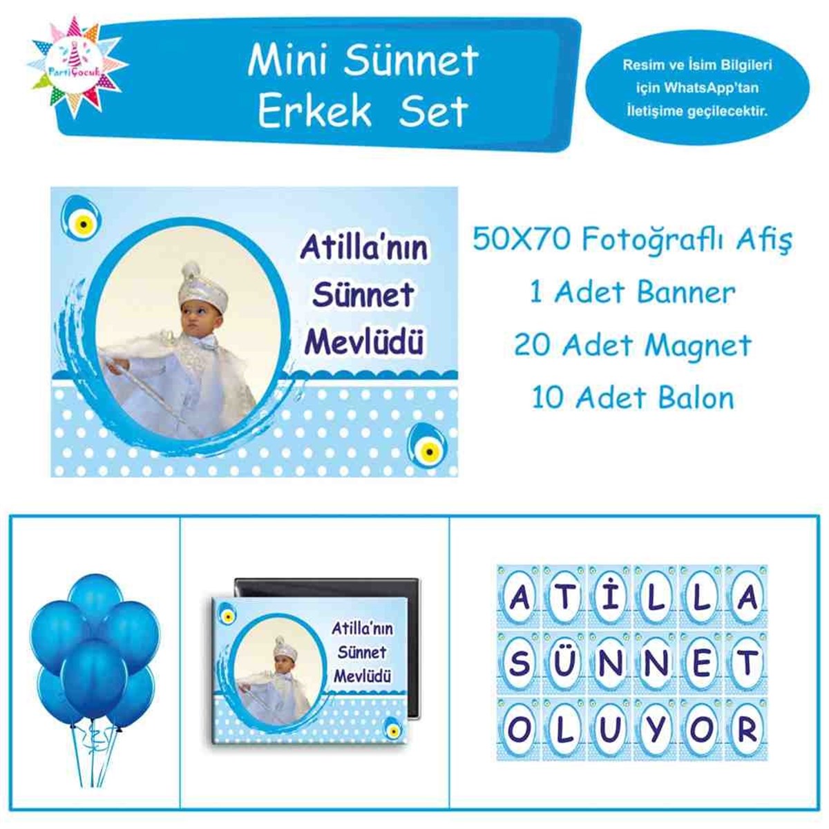 Sünnet Malzemeleri Puantiyeli Mavili Parti Malzemeleri Mini Set 