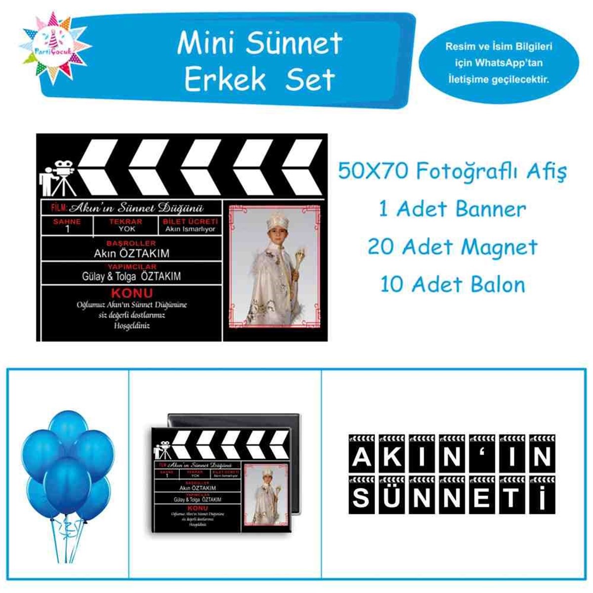 Sünnet Masası Film Klaket Süsleme Parti Malzemeleri Mini Set 