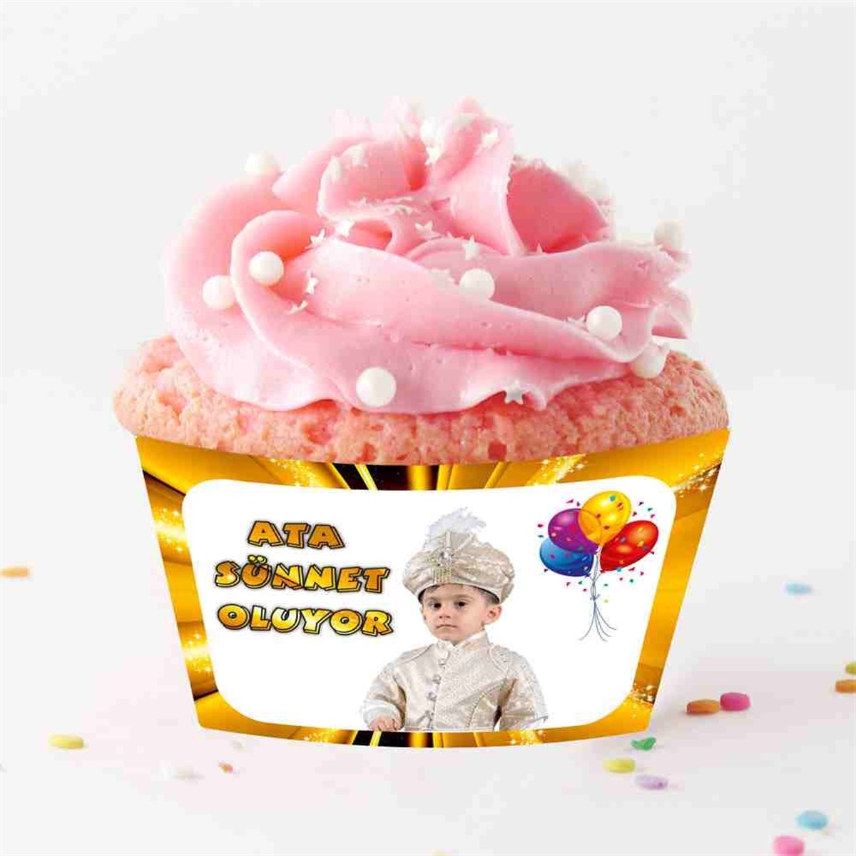 Sünnet Masası Gold Zeminli Parti Malzemeleri Cupcake Sargısı 